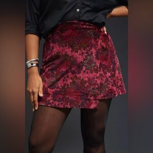 Anthropologie Pilcro Corduroy Mini Skirt in a red floral print